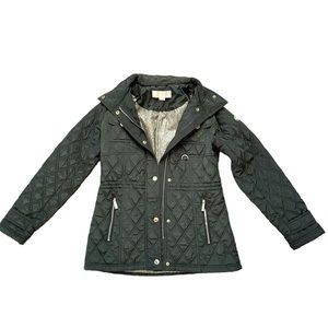 Army Green Michael Kors Quilted Puffer Jacket with Gold Accents